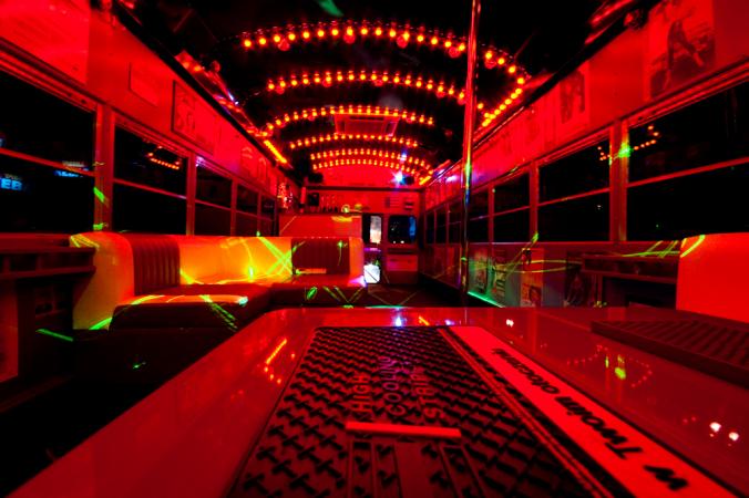Our party bus inside, Warsaw, Poland